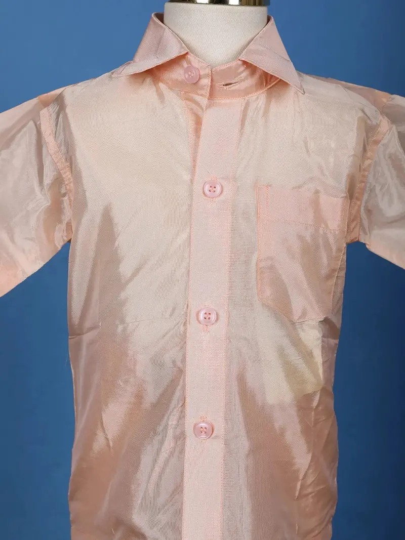 Light Peach Silk Dhoti Shirt Set For Boys 2