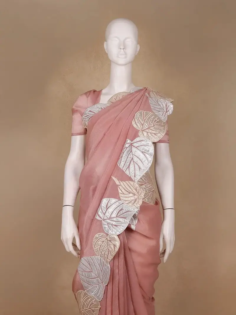 Light Peach Solid Design Georgette Saree 2