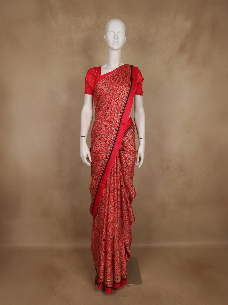 Light Pink Ajrakh Print Mul Mul Cotton Saree 1