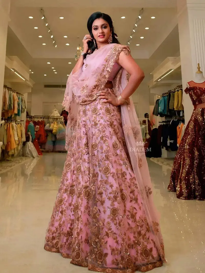 Light Pink Bridal Lehenga With Floral Zari Embroidery 1