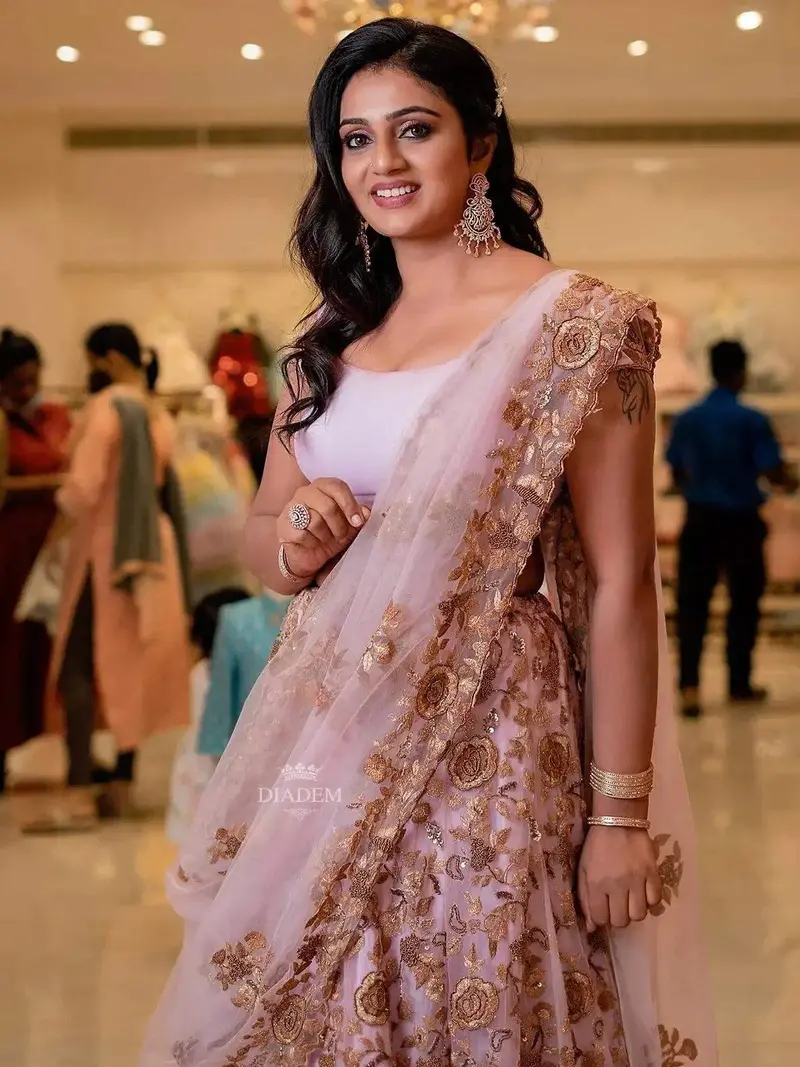 Light Pink Bridal Lehenga With Floral Zari Embroidery 2