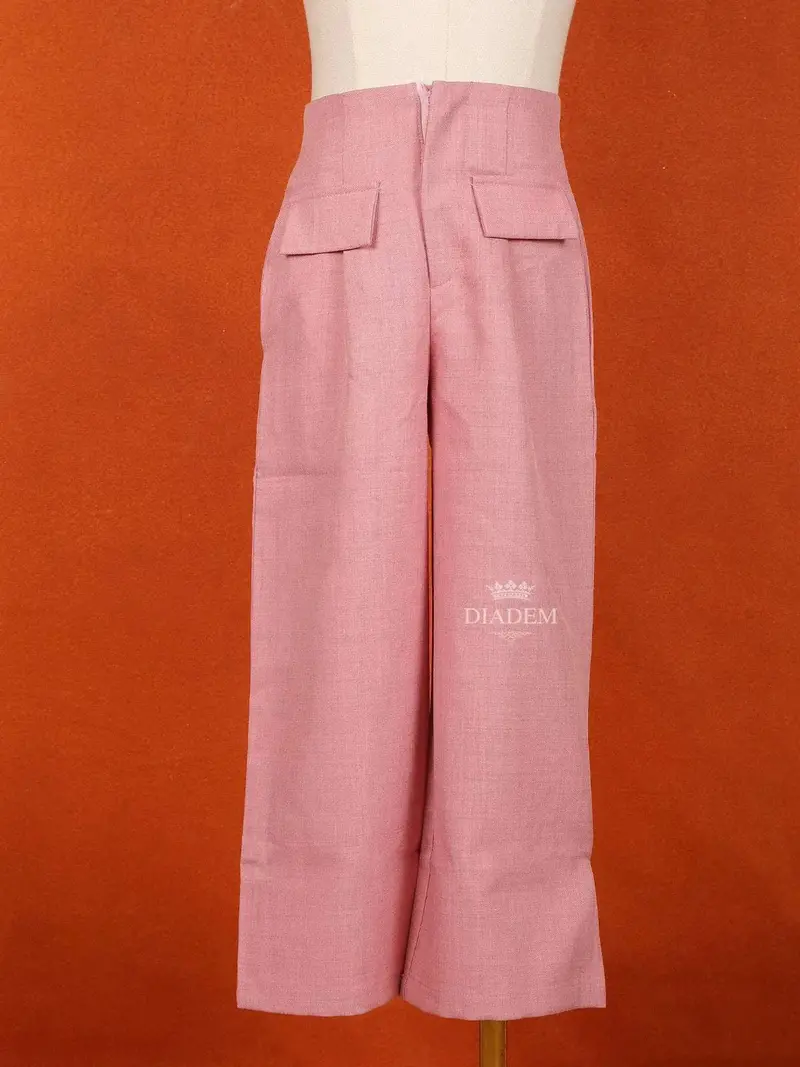 Light Pink Cotton Blend Plain Pant For Girls 1