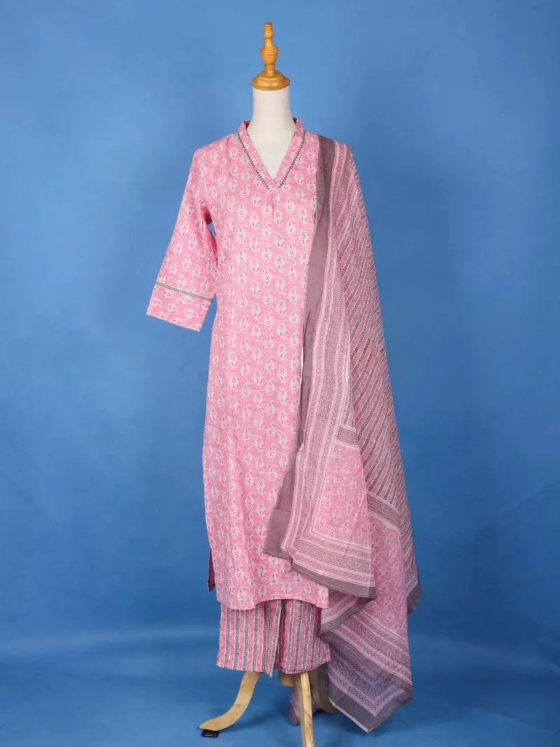 Light Pink Cotton Floral Printed Salwar Suit 1