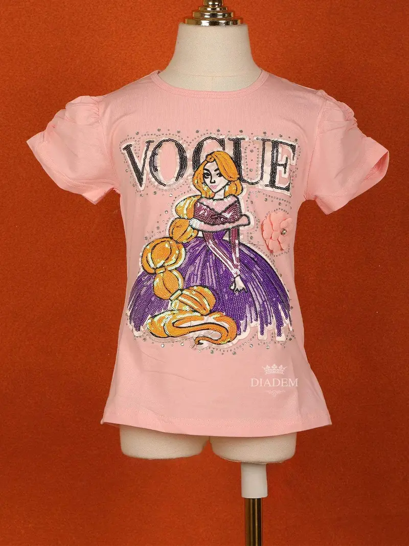 Light Pink Cotton Half Sleeve T-Shirt For Girls 1