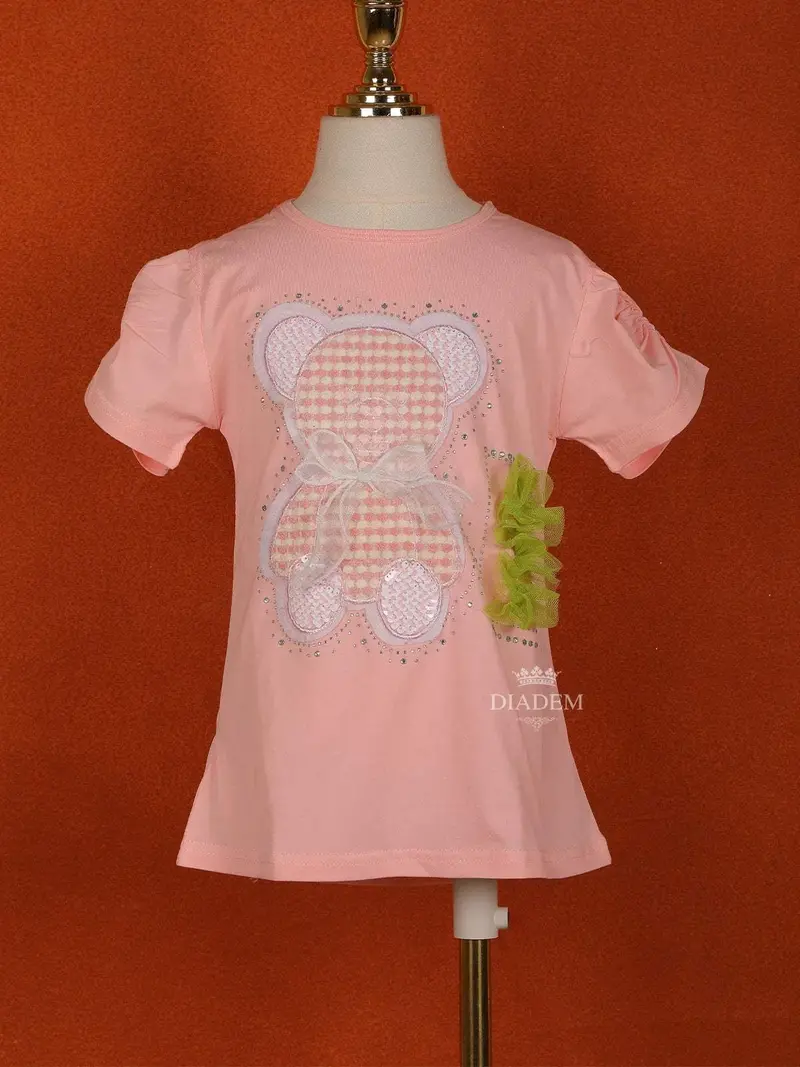 Light Pink Cotton Half Sleeve T-Shirt For Girls 1