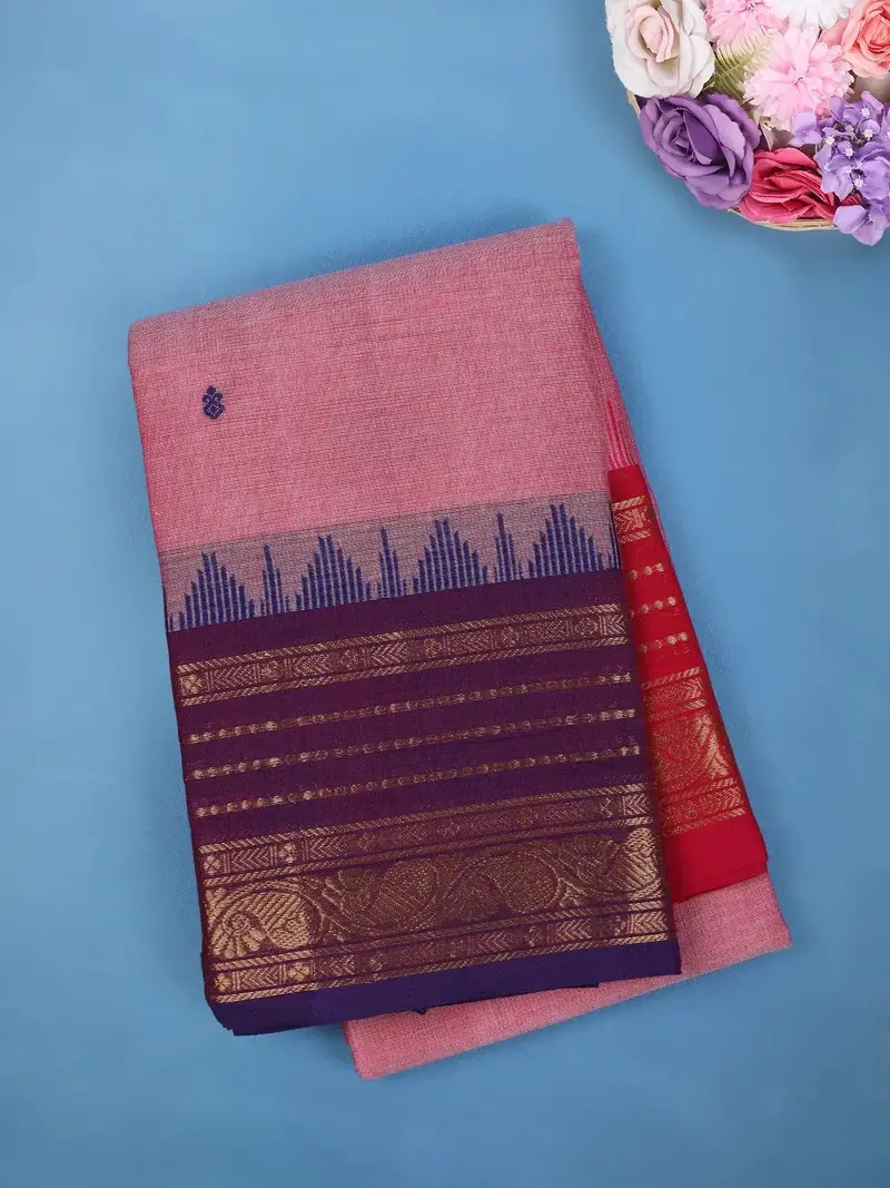 Light Pink Cotton Saree With Zari Woven Border 1