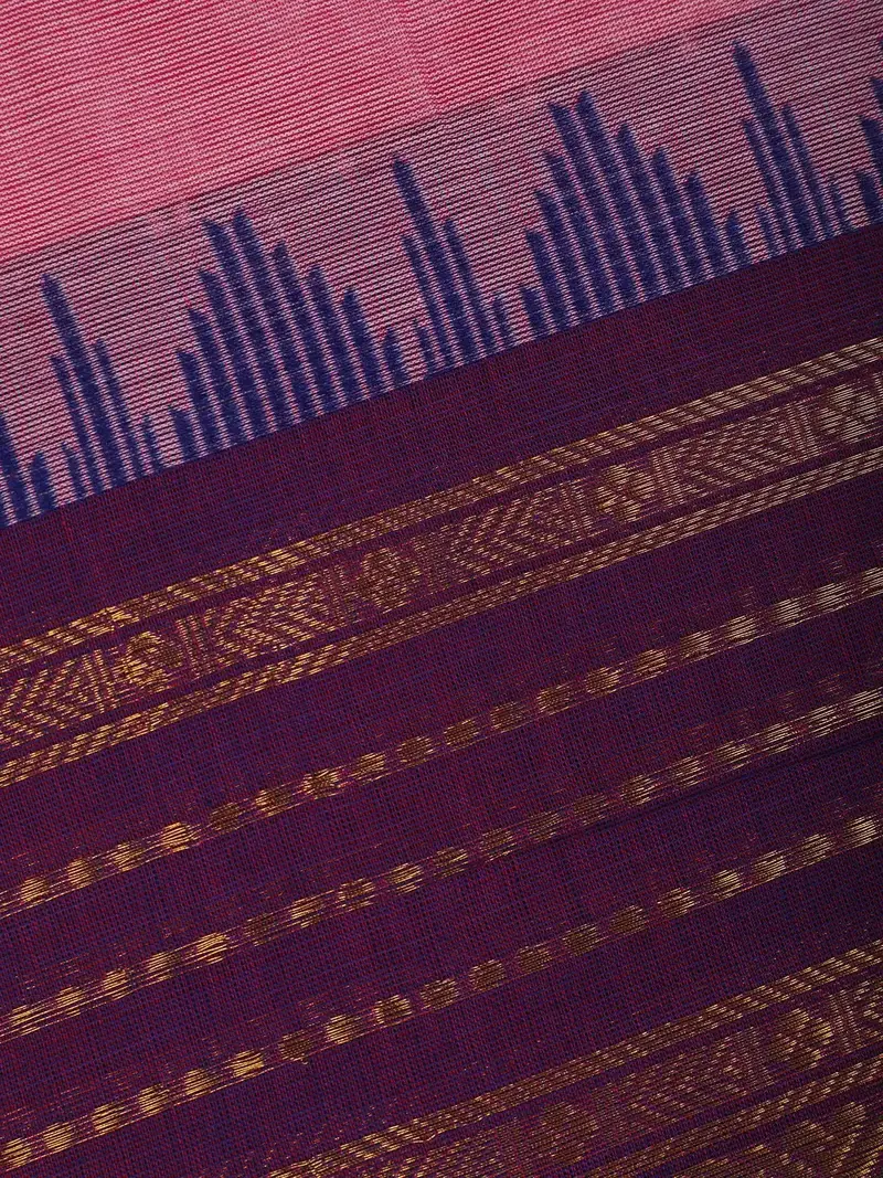 Light Pink Cotton Saree With Zari Woven Border 2