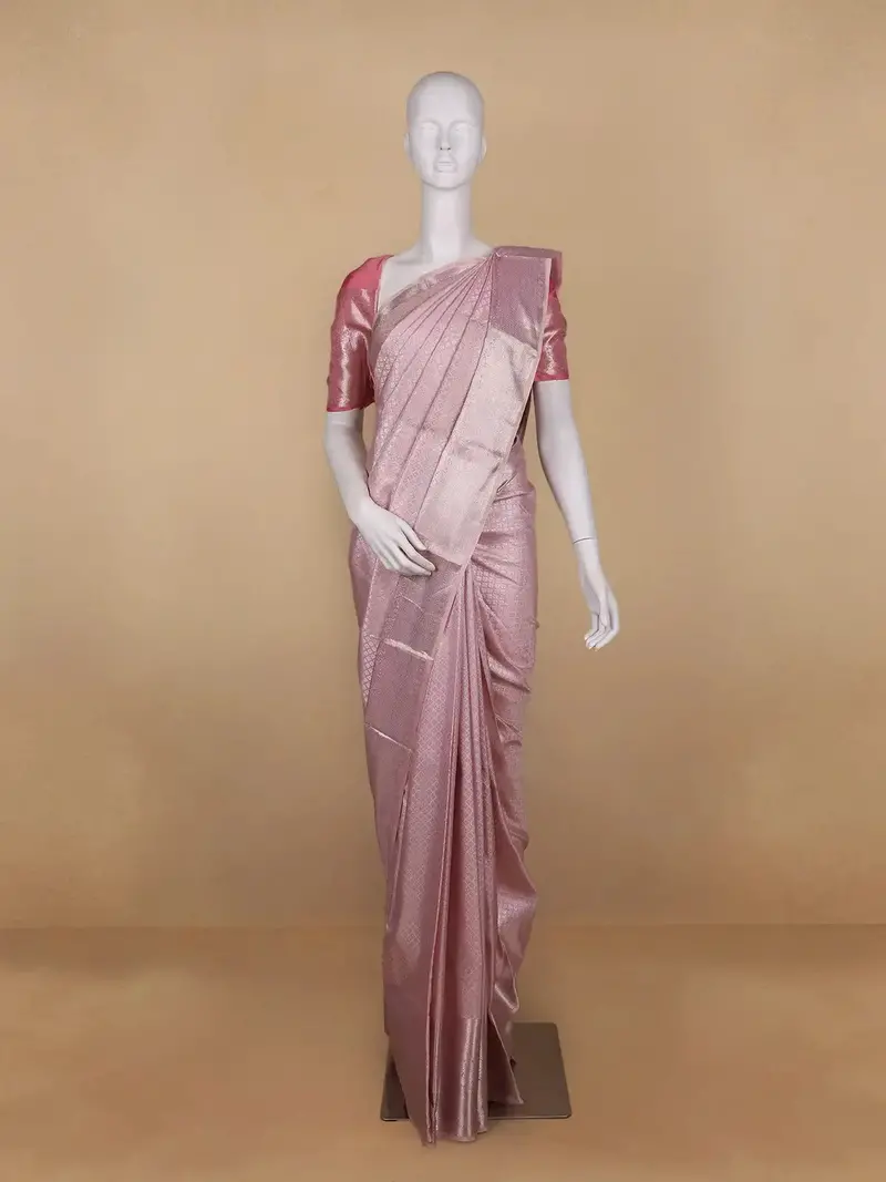 Light Pink Floral Butta Woven Pure Kanchipuram Silk Saree 1