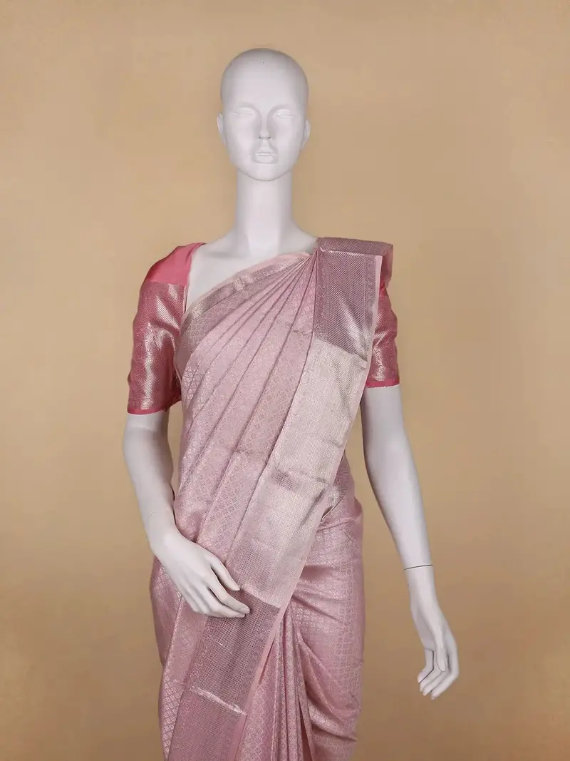 Light Pink Floral Butta Woven Pure Kanchipuram Silk Saree 2