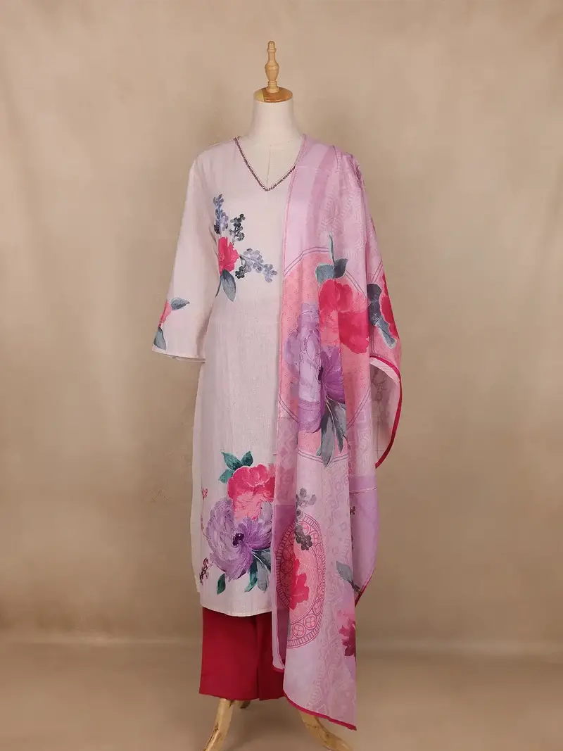 Light Pink Floral Design Cotton Salwar Suit 1