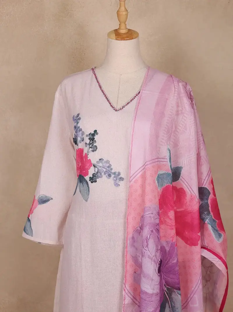 Light Pink Floral Design Cotton Salwar Suit 2