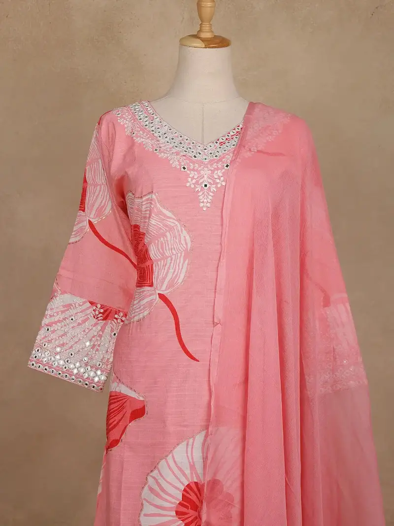 Light Pink Floral Design Cotton Salwar Suit With Dupatta 2