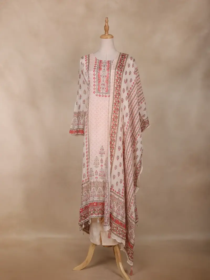 Light Pink Floral Design Georgette Straight Cut Salwar Suit 1