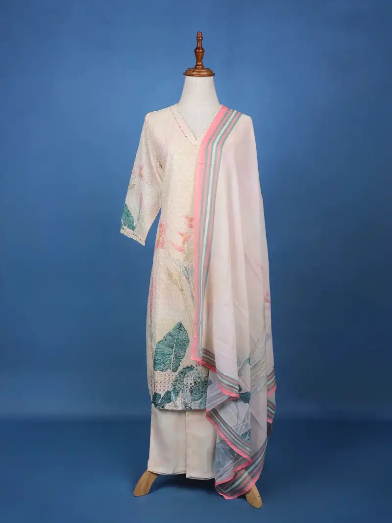 Light Pink Floral Design Printed Cotton Salwar Suit 1
