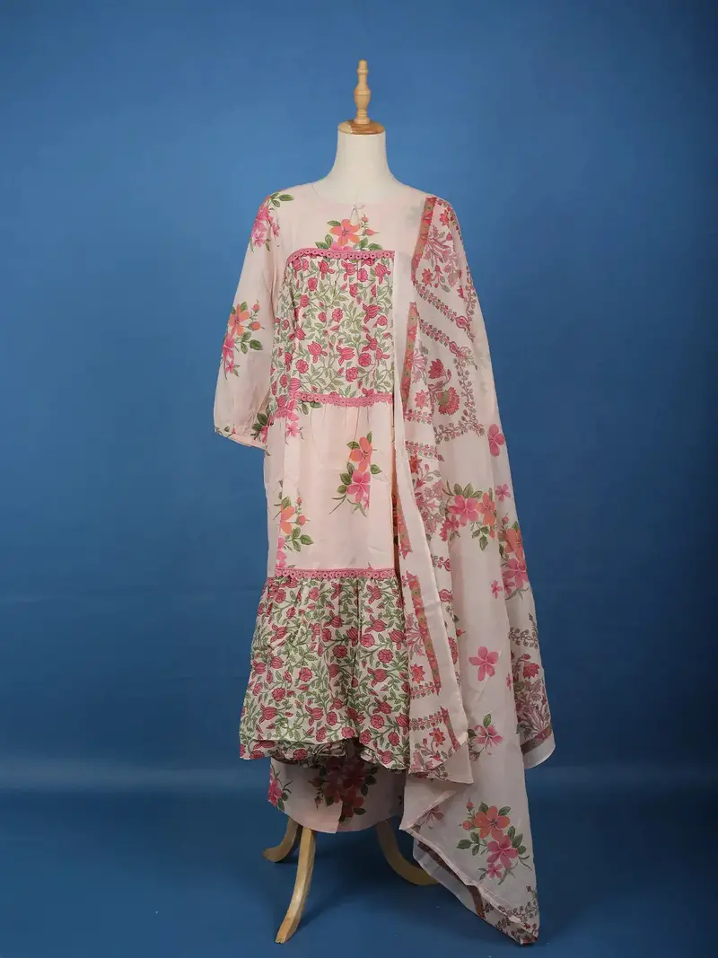 Light Pink Floral Design Printed Cotton Salwar Suit 1