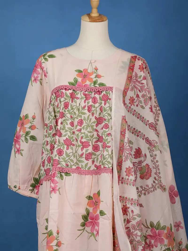 Light Pink Floral Design Printed Cotton Salwar Suit 2
