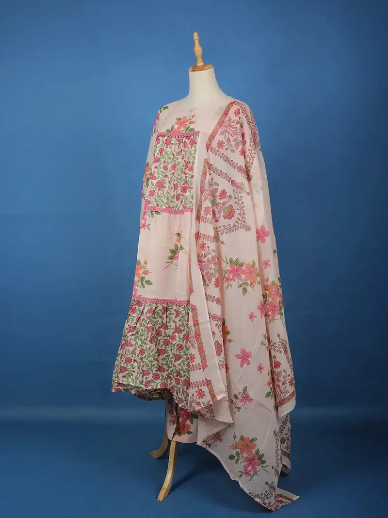 Light Pink Floral Design Printed Cotton Salwar Suit 3