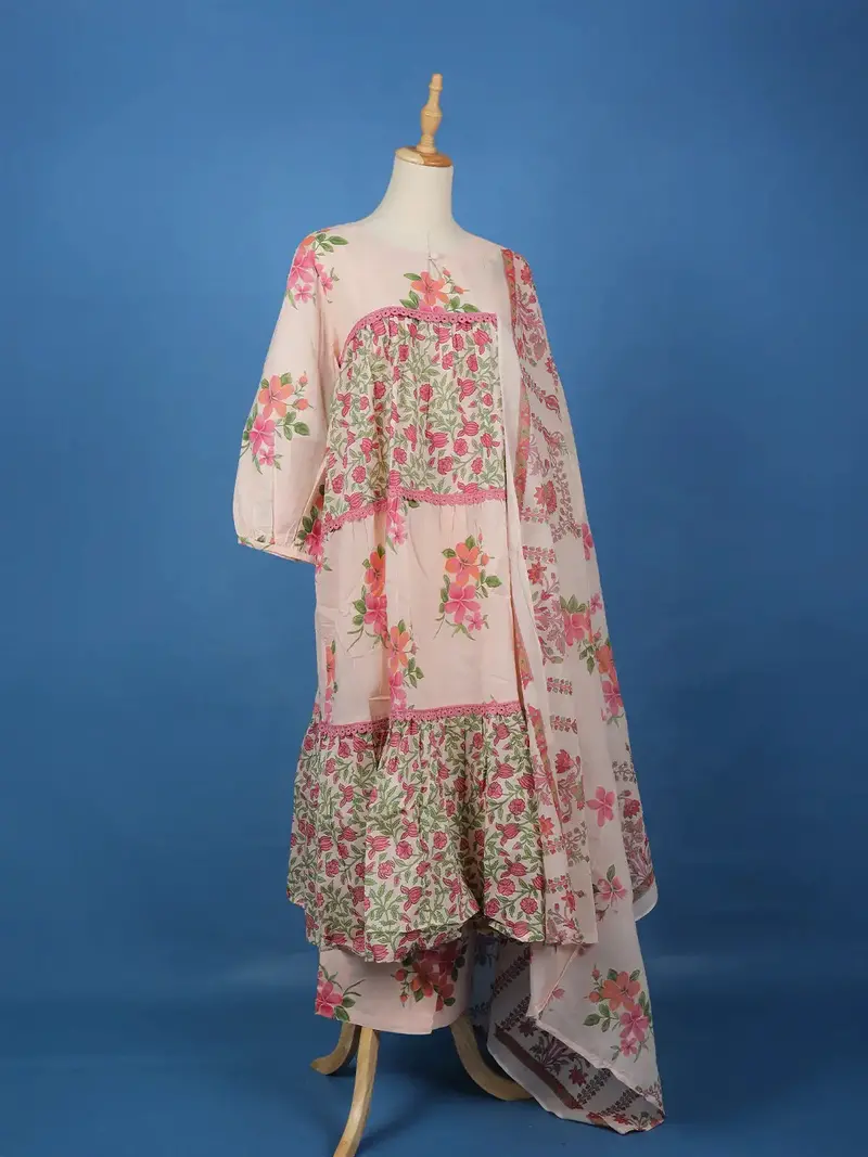 Light Pink Floral Design Printed Cotton Salwar Suit 4