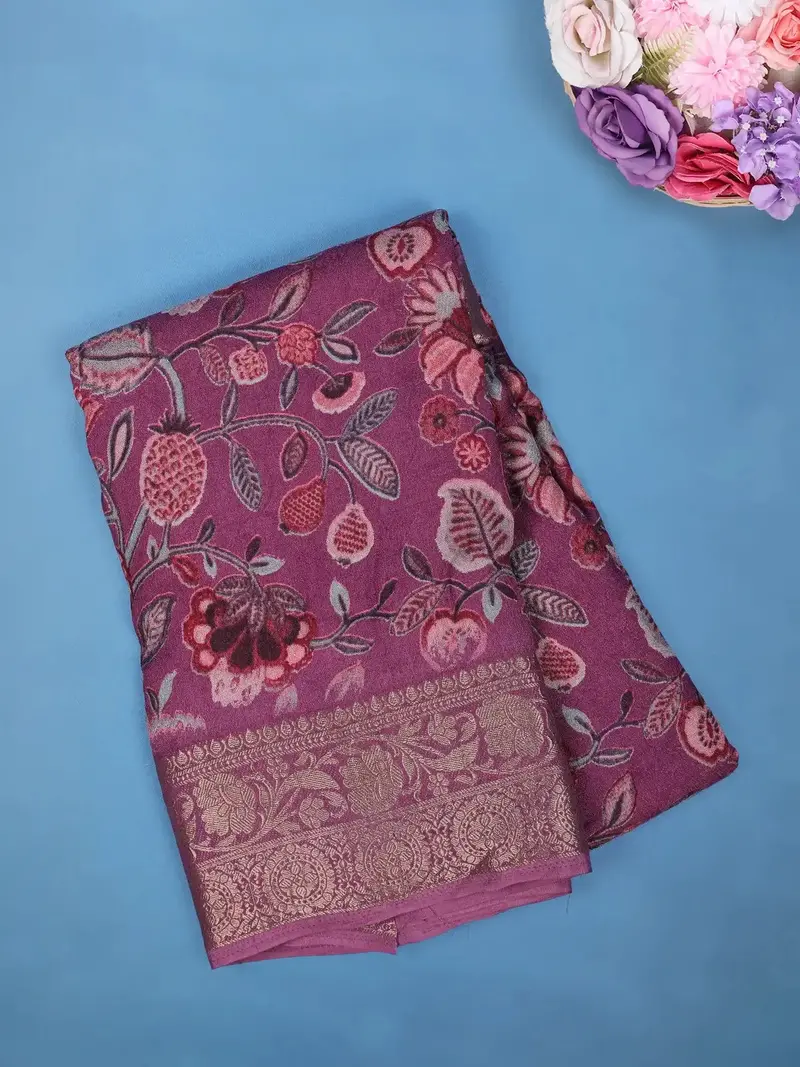 Light Pink Floral Design Printed Cotton Saree 1