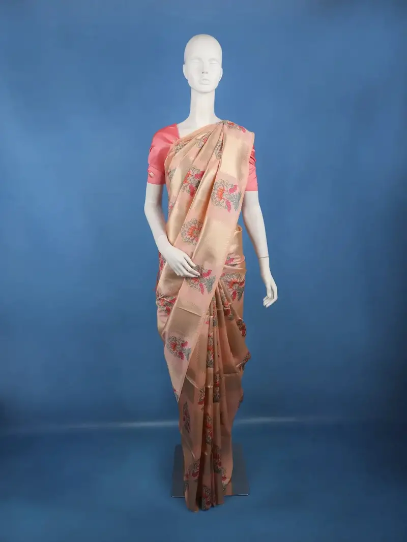 Light Pink Floral Design Semi Tussar Saree 1