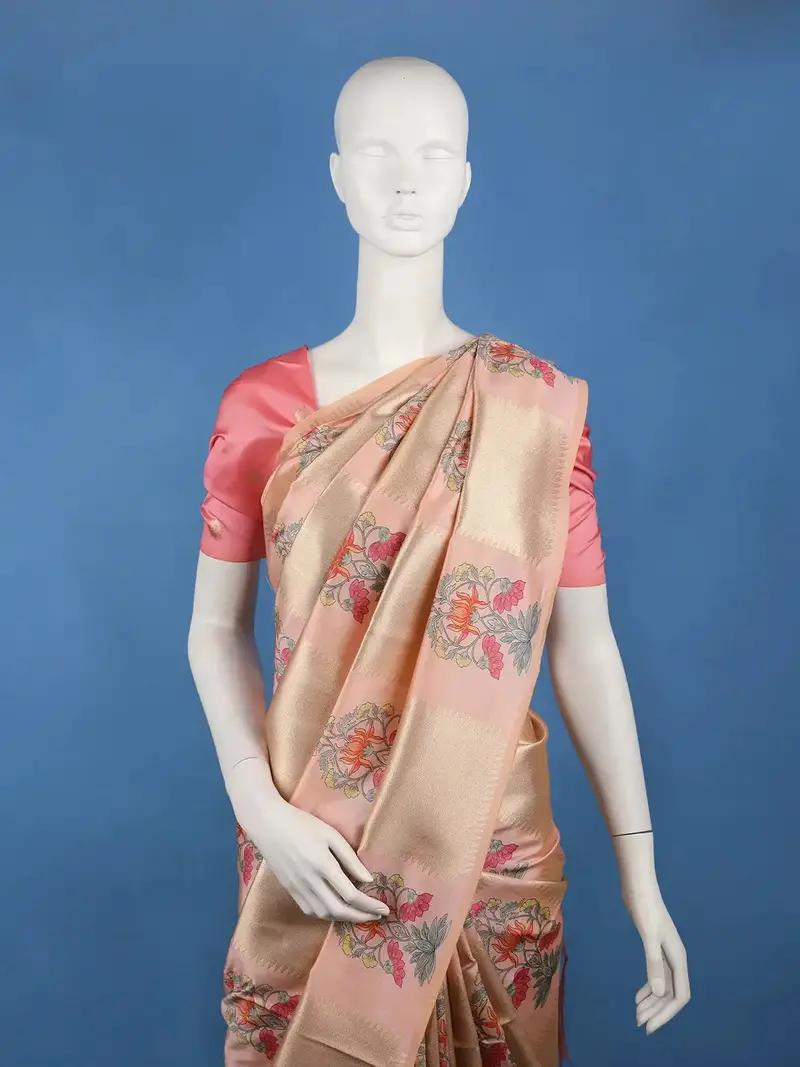 Light Pink Floral Design Semi Tussar Saree 2