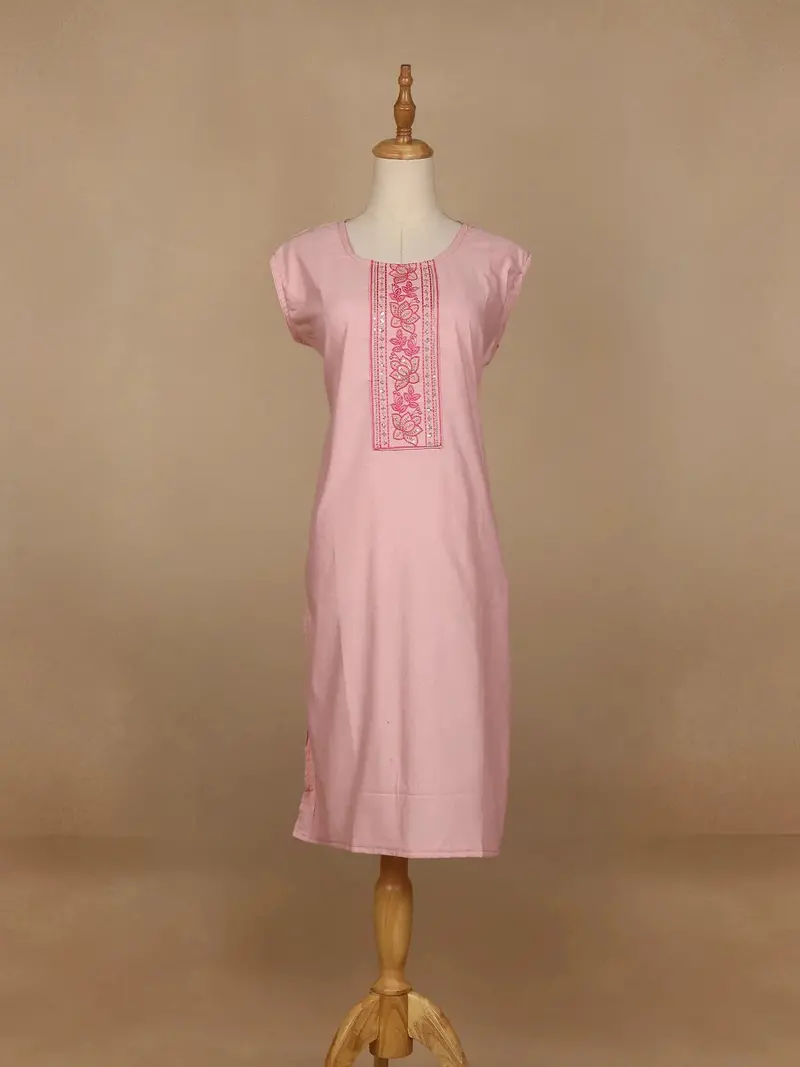 Light Pink Floral Designed Cotton Kurti 1