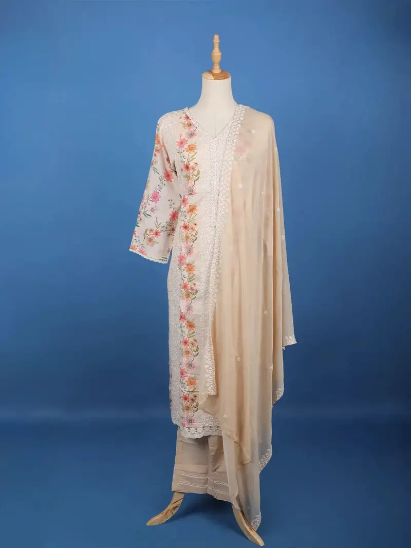 Light Pink Floral Designed Cotton Salwar Suit 1