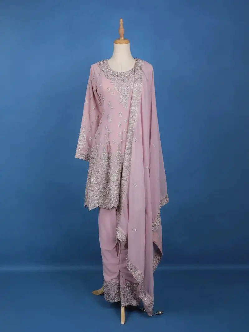 Light Pink Floral Designed Georgette Salwar Suit 1