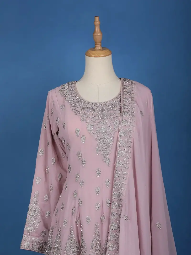 Light Pink Floral Designed Georgette Salwar Suit 2