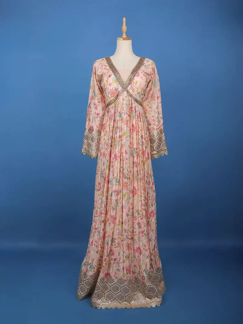 Light Pink Floral Printed Anarkali Georgette Gown 1