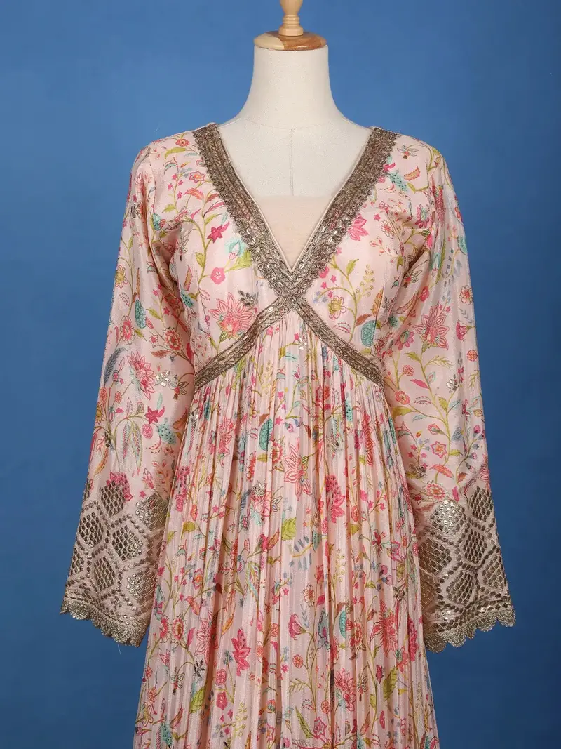Light Pink Floral Printed Anarkali Georgette Gown 2