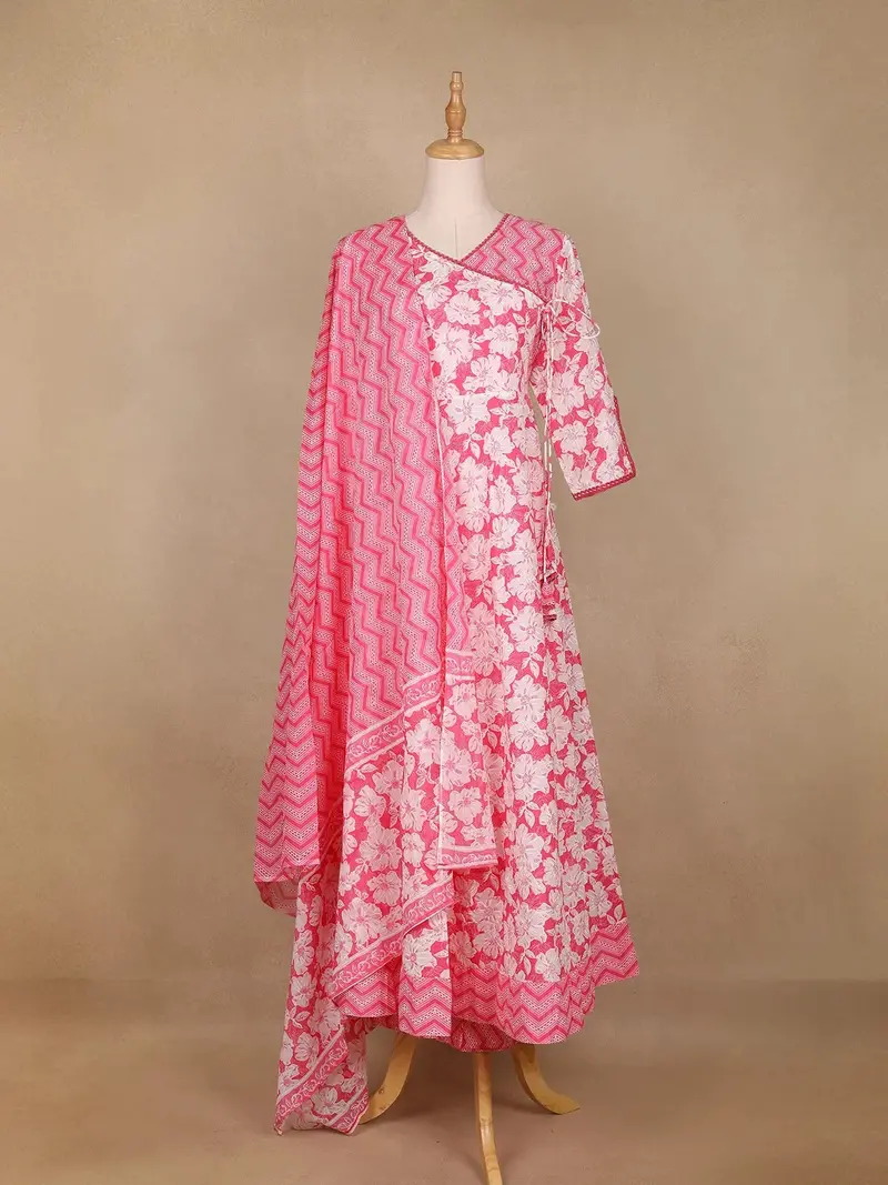 Light Pink Floral Printed Cotton Salwar Suit 1