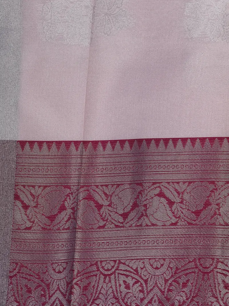 Light Pink Floral Woven Design Art Silk Saree With Contrast Zari Border 2
