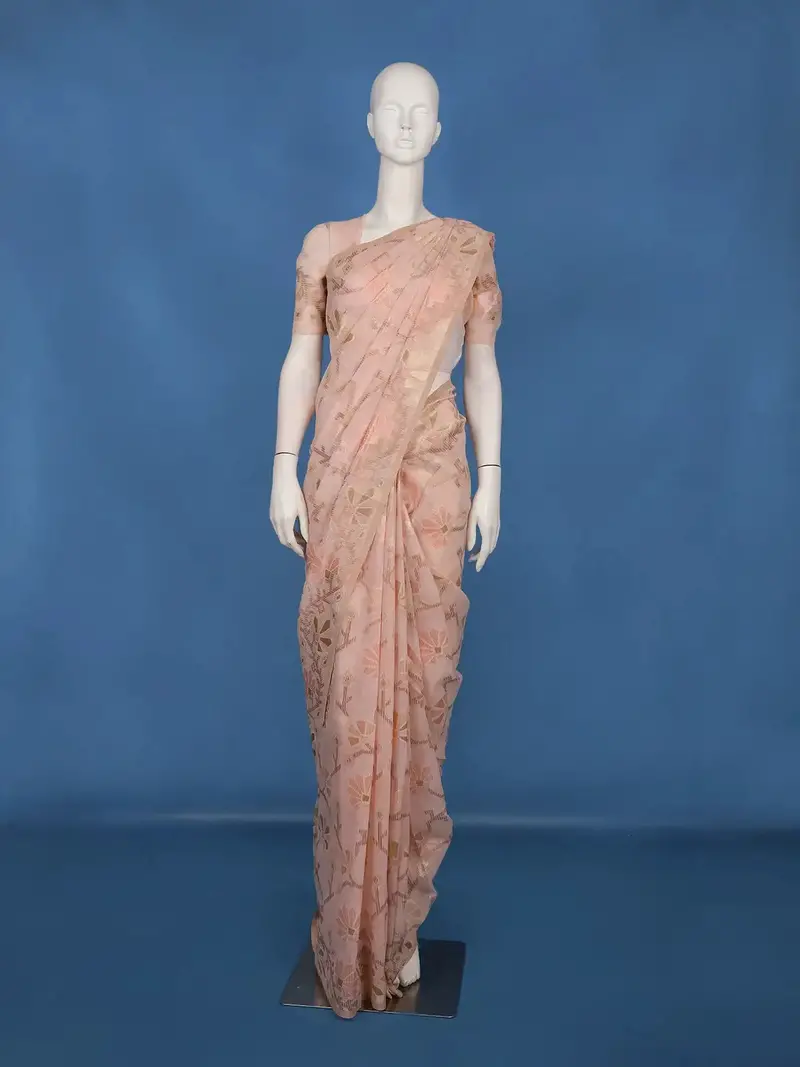 Light Pink Floral Woven Design Pure Cotton Saree 1