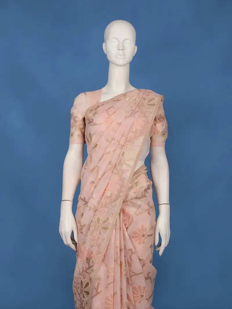 Light Pink Floral Woven Design Pure Cotton Saree 2