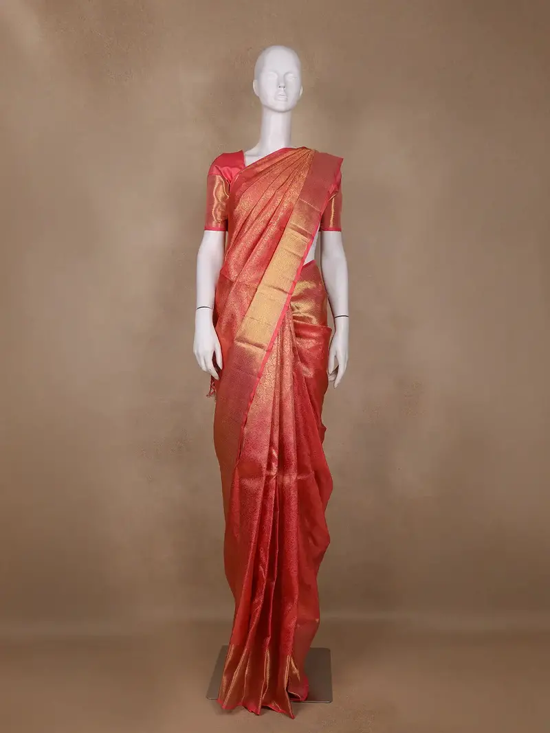 Light Pink Floral Woven Motifs Pure Kanchipuram Tissue Silk Saree 1