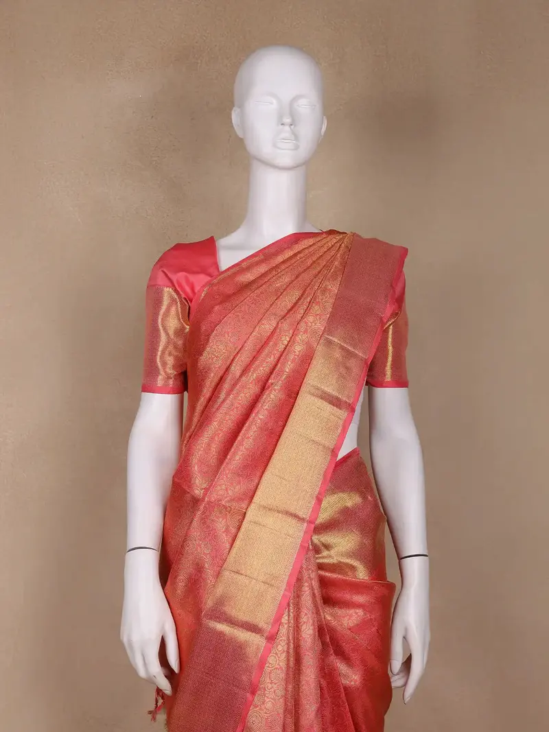 Light Pink Floral Woven Motifs Pure Kanchipuram Tissue Silk Saree 2