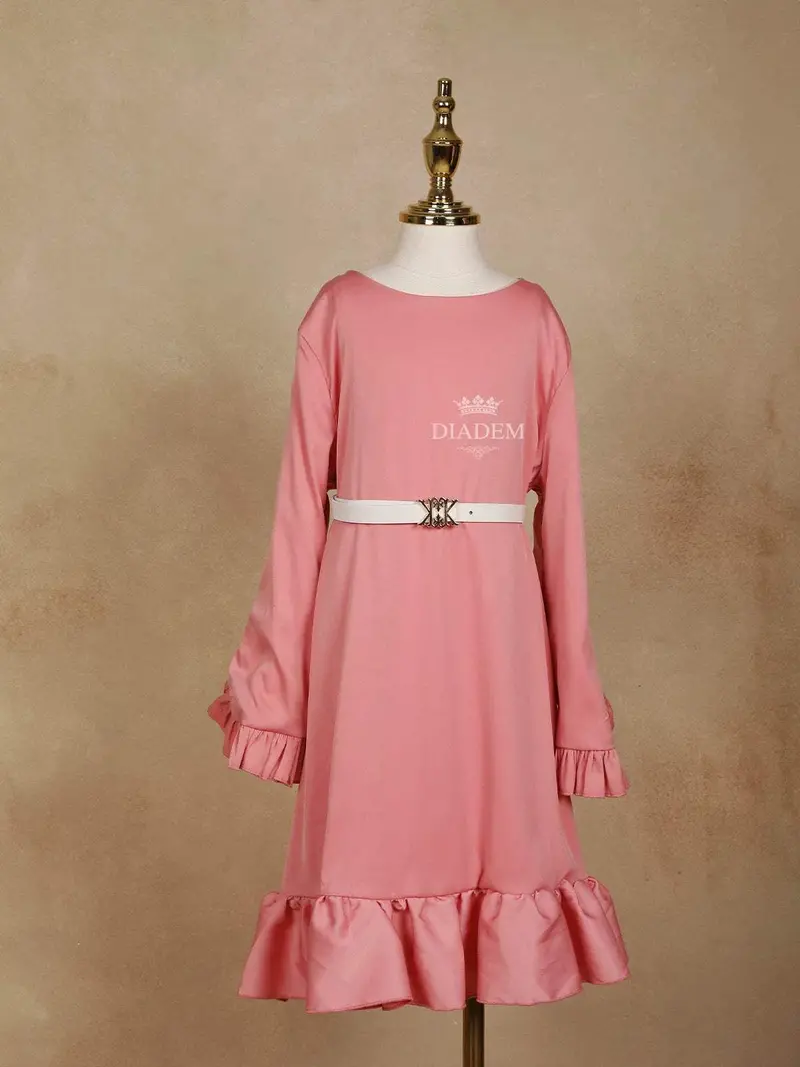 Light Pink Georgette Plain Gown With Waist Belt 1