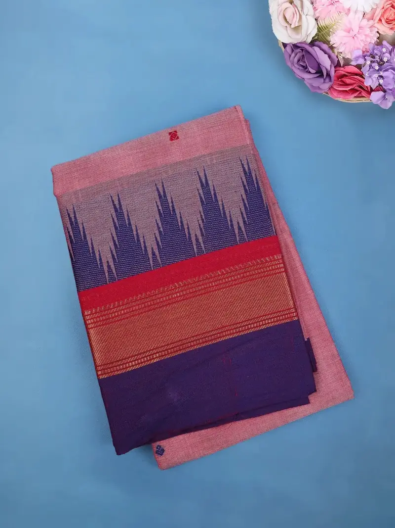 Light Pink Ikat Design Cotton Saree With Zari Border 1