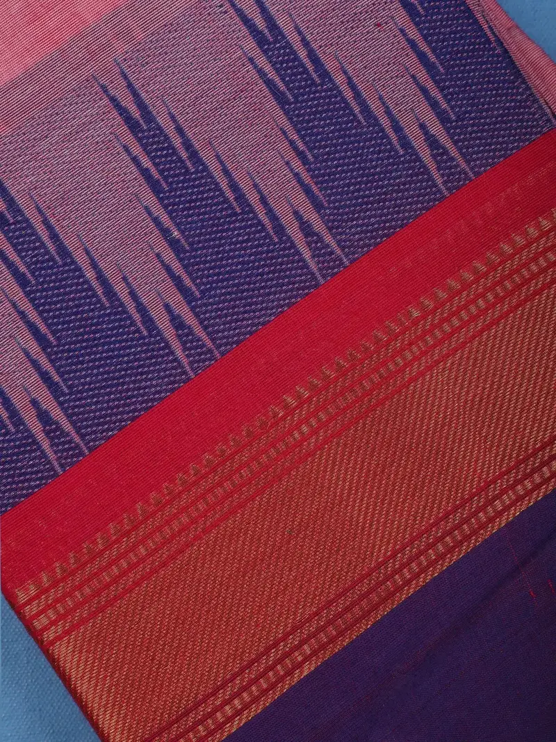 Light Pink Ikat Design Cotton Saree With Zari Border 2