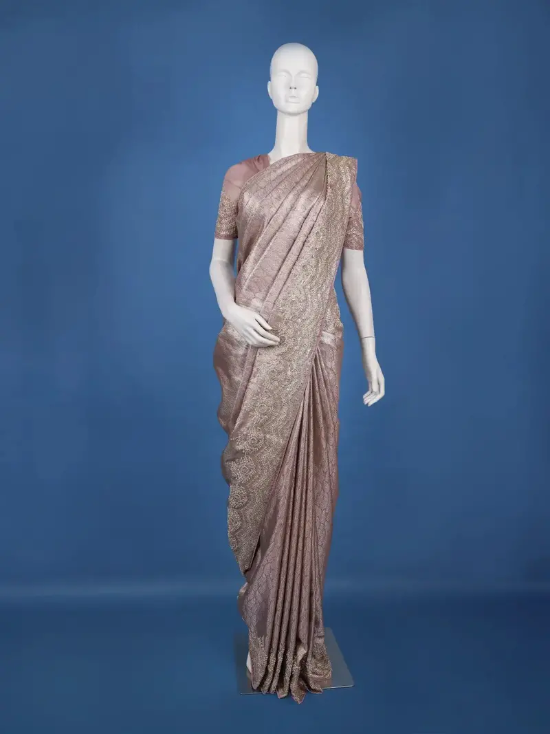 Light Pink Leaf Woven Design Banarasi Silk Saree 1