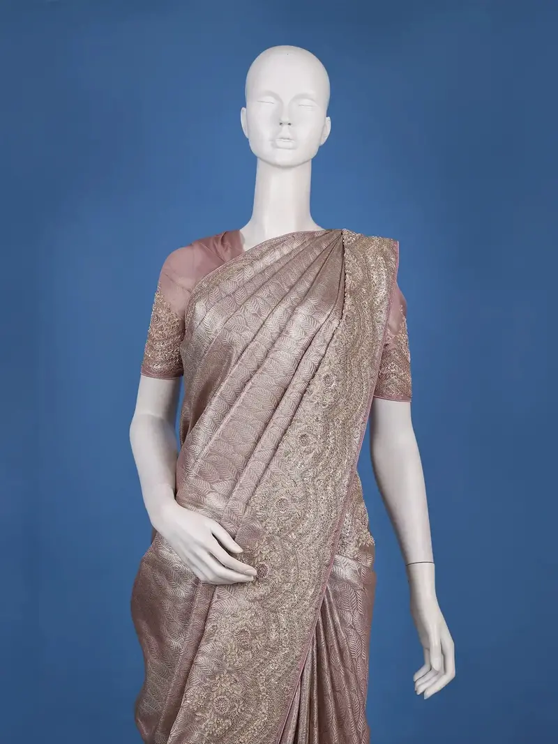 Light Pink Leaf Woven Design Banarasi Silk Saree 2