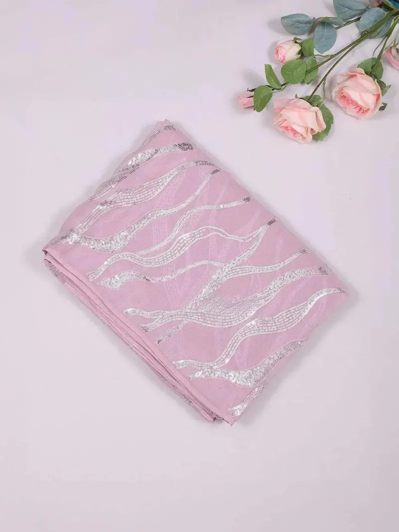Light Pink Organza Saree With Sequins Designs On The Body And Embroidery Border 1