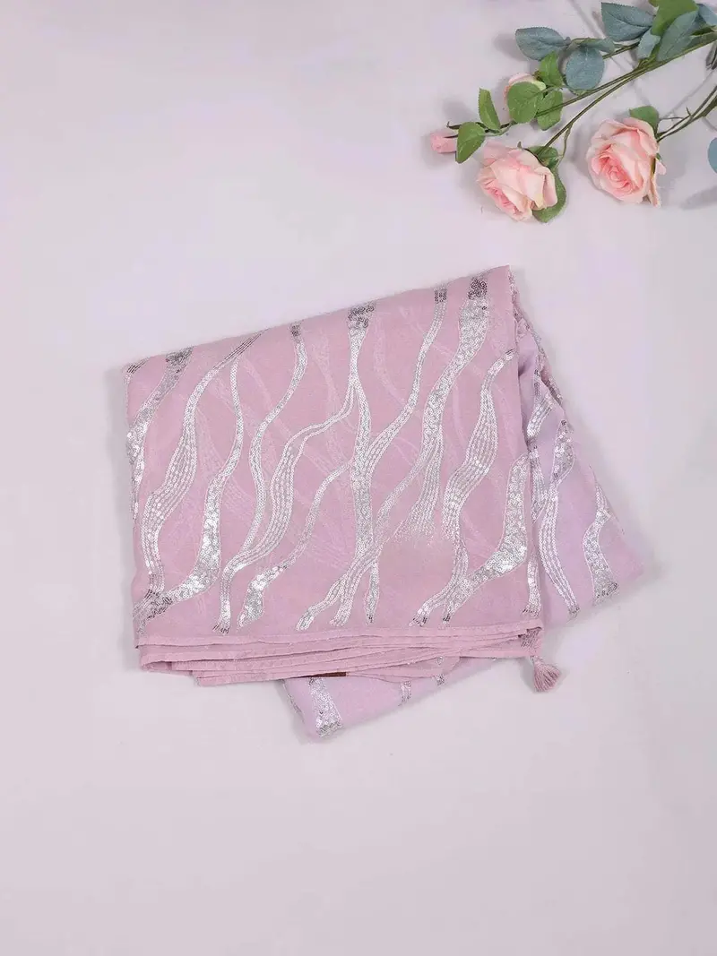 Light Pink Organza Saree With Sequins Designs On The Body And Embroidery Border 2