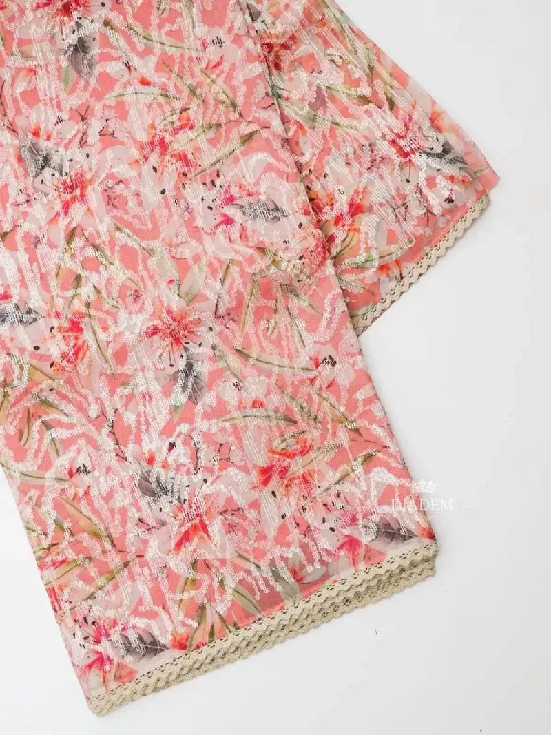 Light Pink Organza Silk Saree Adorned In Floral Prints And Sequins 1