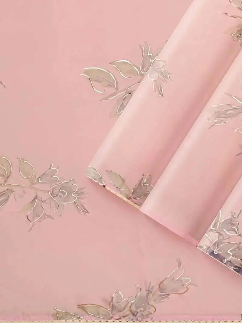Light Pink Organza Silk Saree With Floral Prints On The Body And Thread Work Border 2