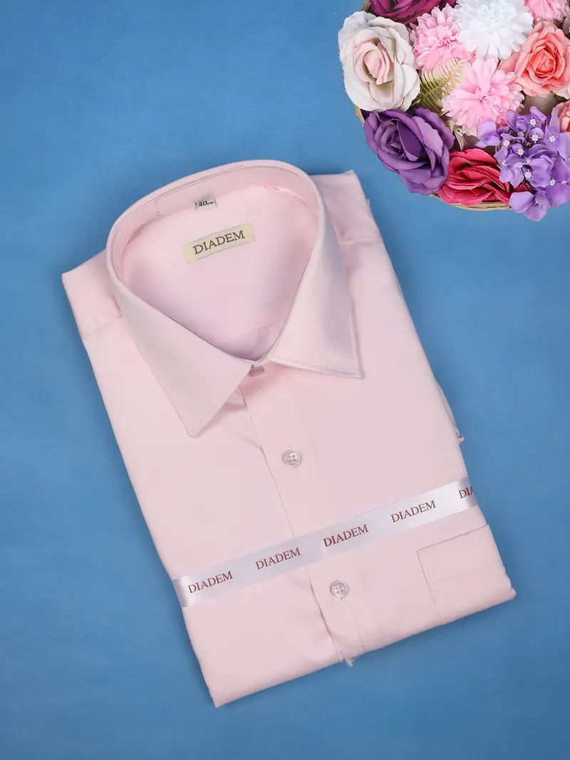 Light Pink Plain Design Full Sleeve Cotton Shirt 1