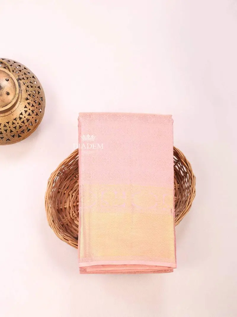 Light Pink Pure Kanchipuram Bridal Silk Saree With Zari Brocade On The Body And Zari Border 1