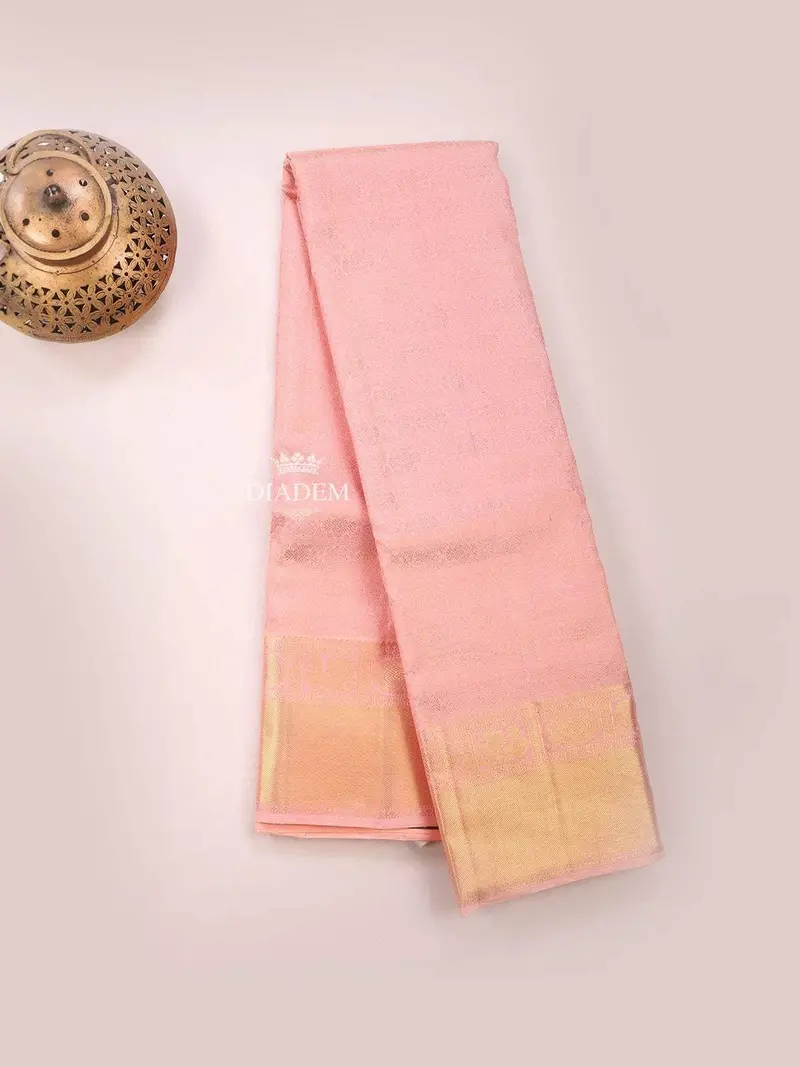 Light Pink Pure Kanchipuram Bridal Silk Saree With Zari Brocade On The Body And Zari Border 2