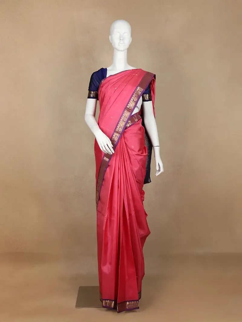 Light Pink Pure Kanchipuram Silk Saree With Small Butta Motif With Small Zari Work Border 1